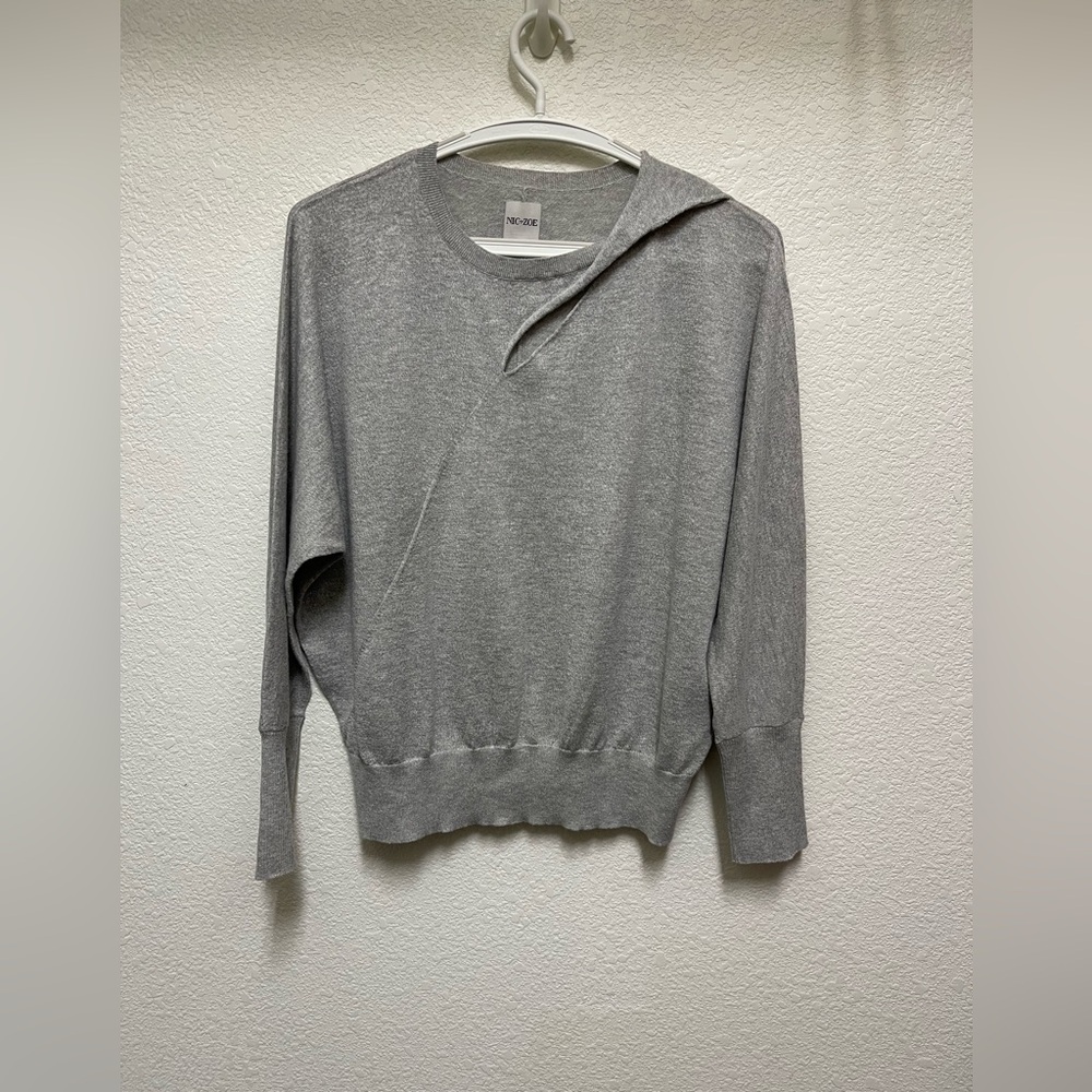 NIC+ZOE Heather Grey Soft Sleeve Cut Out Twist Sweater Top Size PL